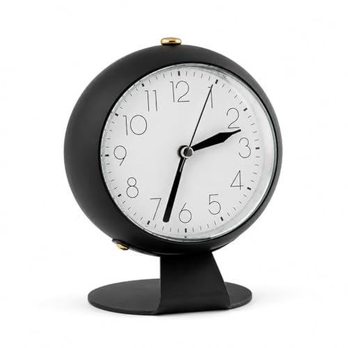 Image of Peakeep Non Ticking Analog Alarm Clock with Night Light, Battery Operated Bedside Table Desk Clock for Bedroom Living Room Office Shelf Travel, Big Black Stand Clock