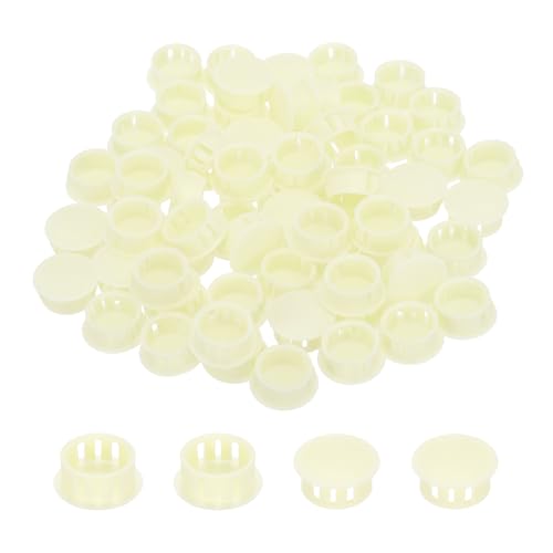 Image of MECCANIXITY 64PCS 17mm(21 /32 inch) Cream White Plastic Hole Plugs, Flush Type Panel Hole Plugs Insert End Caps for Locking Hole Tubes Furniture Cabinet