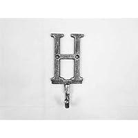 Hampton Nautical Rustic Silver Cast Iron Letter H Alphabet Wall Hook 6\" - Metal Wall Hanging - C