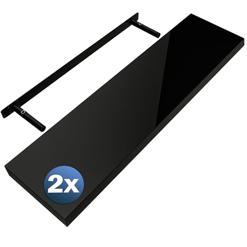 Casaria 2X Étagères Murales Flottantes 90 cm Noir Brillant MDF Robuste Effet Flottant étagère Bois Rangement décoration