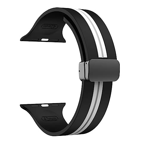Image of Silicone Dual Sport Band Compatible with Apple Watch 49 mm, 45 mm, 44 mm, 42 mm Magnetic Clasp Adjustable Strap Compatible for iWatch Series Ultra, SE, SE 2, Series 3,4,5,6,7,8