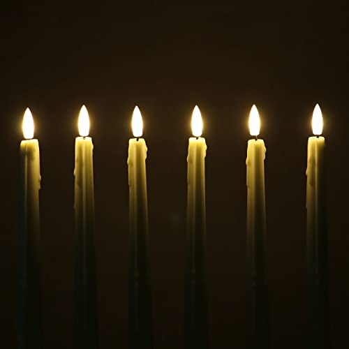 Image of Rhytsing Natural White Flameless Taper Candles with Timer Function, Battery Operated Dinner Long Candlestick Wax Drip Design, Warm White LED, 2 Remotes Included - Set of 6-29cm