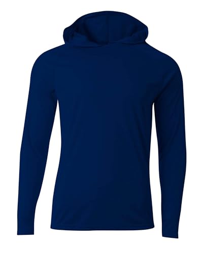 Hardcore Men's Long Sleeve Hooded Rash Guard Comfortable Performance Swim Shirt Navy Small