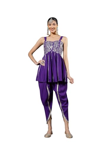 Image of Stylum Women's Solid & Embroidered Rayon A-Line Kurti Dhoti Pant Set