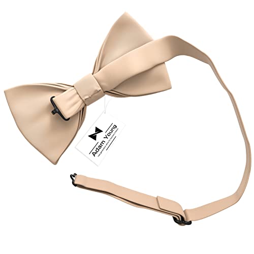 Image of Adam Young Men's Bow Ties with Handkerchief & Cufflinks Pre-Tied Style Formal Satin Classic Bowtie for Tuxedo Faux Silk