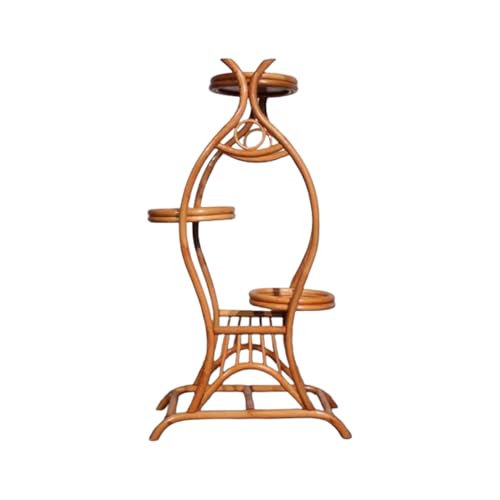 JUNENTER 3段ラタンプラントスタンド 屋内用 高さ32インチコーナープラントシェルフ ハンドメイド DIY ラタンフラワーラック 屋外用床置きラタンプラントホルダー リビングルーム バルコニー パティオ用