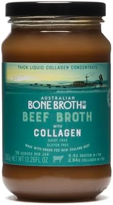 Beef Broth with Collagen Concentrate - Instant bone broth beverage. Gluten Free, Preservative Free No spices or herbs. Halal Certified 375 gram Jar