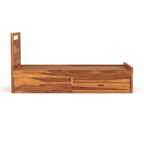 Image of Solid Sheesham Wood Bed 6X3 Single Bed with Drawer Storage for Bedroom - Single Cot Wooden BedSingle Size for Living Room Guest Room - 12 Months Warranty (Henry Honey, 6X3 Drawer)
