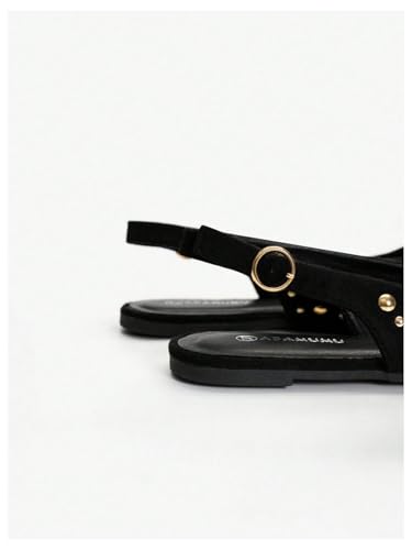 Women's Studded Slingback Flats Closed Toe Low Heel Ballet Flats Casual Party Cap Toe Dressy Shoes3