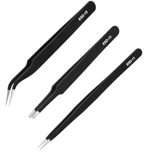 3PCS Precision Tweezers Set, Upgraded ESD high-end anti-static for Craft,