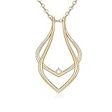 Dainty Waterdrop Ring Holder Necklace for Women Men CZ Simple Ring Keeper Necklaces Geometric Pendant Bride Wedding Engagement Saver Jewelry Birthday Valentine's Day Gifts Wife Girlfriend Mother(Gold)
