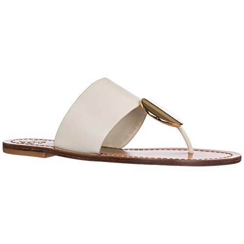 Tory Burch Womens Patos Disk Leather Slip On Thong Sandals Ivory 5 Medium (B,M) #TOP2