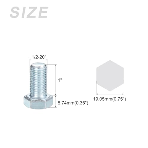 Image of METALLIXITY Hex Bolts (1 /2-20x1) 5Pcs, Carbon Steel Zinc Plated Fully Threaded, UNF Fine Thread Hex Head Screw Bolt - for Furniture Repair, Silver