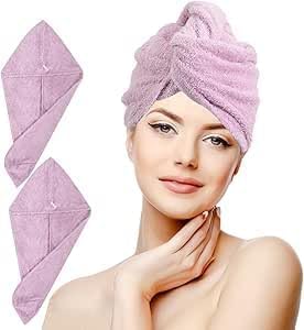 nice homeit Juego de 2 Toallas de Pelo Turbante – 100% algodón Hilado en Anillo, Suaves y cómodas, Fabricadas en Italia (Rosa)