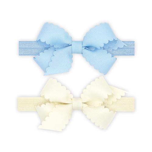 Wee Ones Girls Two Mini Scallop Bows With Bands, Mini, MIB/ANW