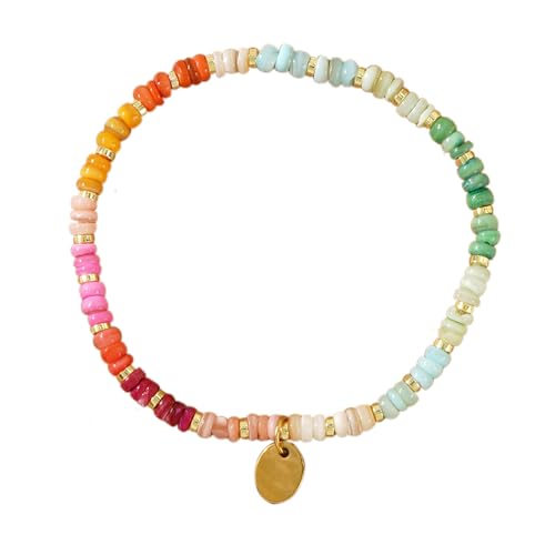 Colorful Roundel Beads Bracelets for Women Gold Plated Love Heart Ellipse Cross Candy Beaded Bracelet, Dainty Cute Handmade Crystal Bead Couple Good Luck Friendship Ester Jewelry Gift