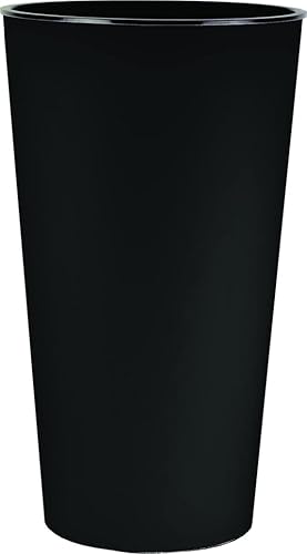 The HC Companies Maceta redonda alta en cascada de 23 pulgadas de alto para exteriores, maceta ligera con autorriego, color negro mate