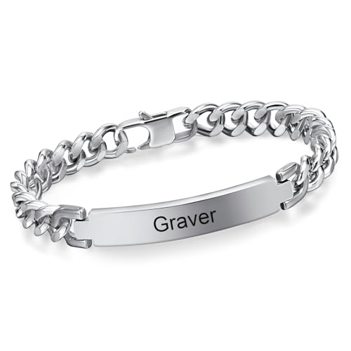 Bracelet Homme Personnalisé Chaîne Gourmette - Classique Bracelet Acier Inoxydable Bijoux Homme Cadeau Fête des Pères Saint Valentin Anniersaire Noël...