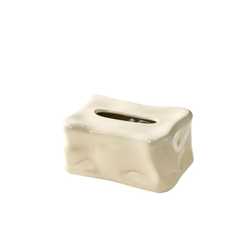 Tissue Box Holder Light Luxury Ceramic Tissue Box Living Room Desktop Creative Rectangular Napkin(White)