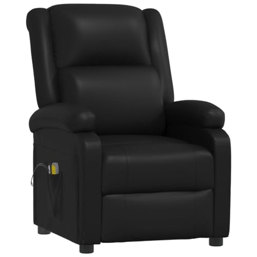 vidaXL Sillón de Masaje Eléctrico Ajustable Reposapiés Silla Asiento Salón Oficina Mueble Elevable Ergonómico de Cuero Sintético Negro