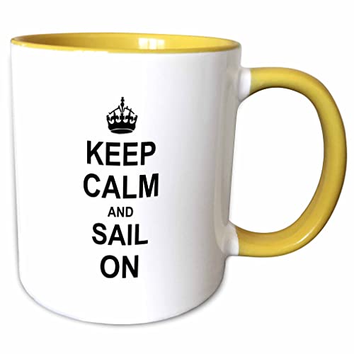 3dRose Keep Calm and Sail on - sailing gifts 15oz Two-Tone Yellow Mug