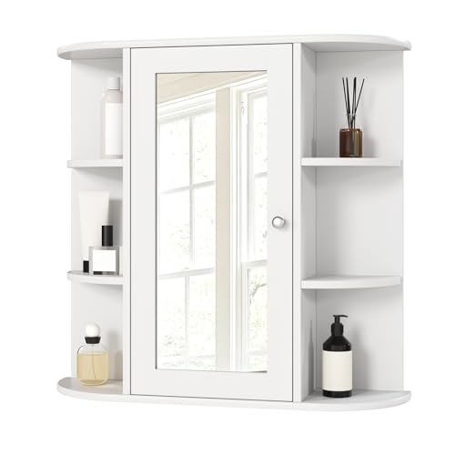 eSituro Armadietto Bagno con Specchio a Ante e Ripiani Regolabili Contenitore Armadietto a Muro,...