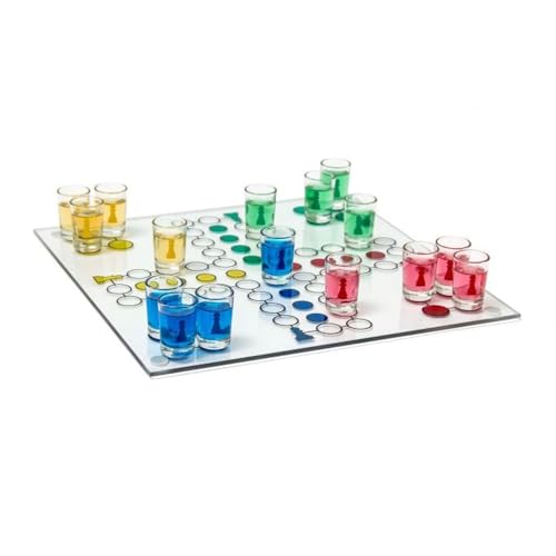 Out of the Blue 79/3943 - Glas Trinkspiel Ludo mit 16 Gläsern und 2 Würfeln Spielfläche ca 31 x 31 cm im Geschenkkarton