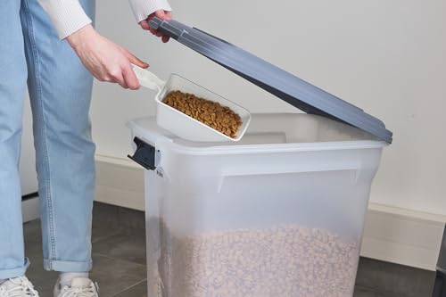 Iris Ohyama Hundefutter Aufbewahrung mit Rollen, 45L/15kg, Grau, Luftdichte Futterbox, Trockenfutter, Futterbehälter, Für Hunde, Katzen, Tierfutterbehälter, Schaufel, BPA-frei, Futtertonne, ATS-L