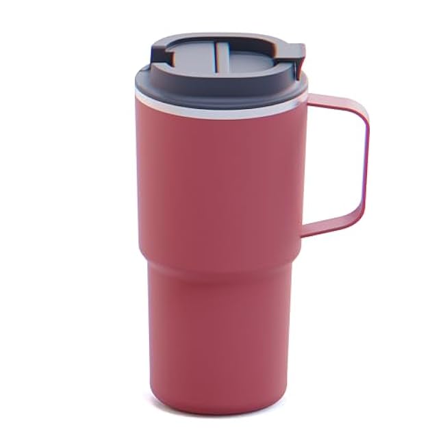 asobu Red 22oz Nitro Tumbler, Ceramic-Lined Insulated Travel Mug with Puramic? Finish - Easy-carry handle, Durable, Spill-Proof Design, Double-Wall Stainless Steel for Pure Flavor