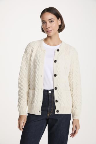 Image of Irish Cardigan Sweater for Women Made in Ireland Supersoft Aran Merino Wool Lumber Jacket