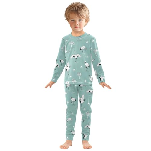 Pajama Sets Long Sleeve Cranes Palm Trees Cute Soft Comfy Sleepwear 2 Piece PJS 3-8T2