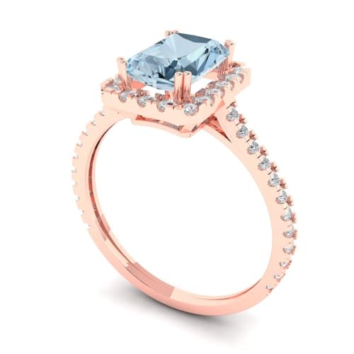 Clara Pucci 1.86 CT Emerald Cut Natural Sky Blue Topaz Ring for Women in 14K Rose Gold, Solitairewith Accents Proposal Wedding Anniversary Designer Bridal Ring, Womens Solid Gold Ring2
