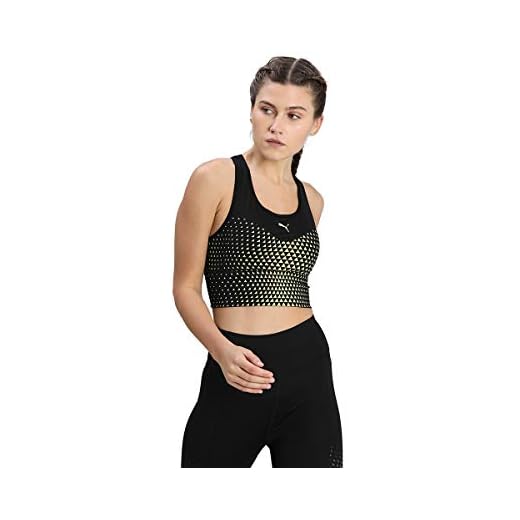 Puma Mid Impact Graphic Long Line B, Reggiseno Sportivo Donna, Black-Soft Fluo Yellow-Diamond Print, XS
