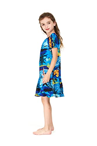 Girl Hawaiian Short Sleeve Simple Muumuu Ruffle Dress in Neon Sunset2