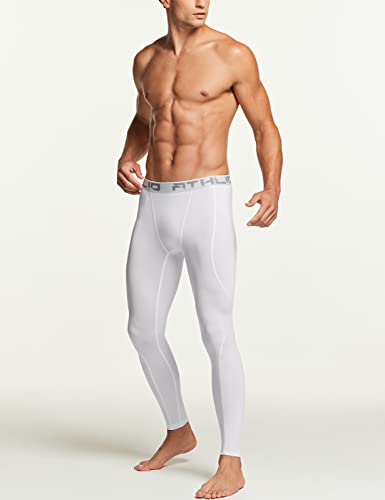 Athlio Men's Compression Pants Running Tights Workout Leggings, Cool Dry Technical Sports Baselayer, 3 Pack Black/Charcoal/White, Large #TOP3