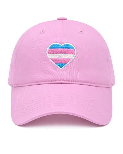 Kaumwipy Transgender Pride Hat Embroidered Trans Pride Flag Heart Baseball Cap Adjustable LGBT Gay Lesbian Love Hat for Men Women Pink