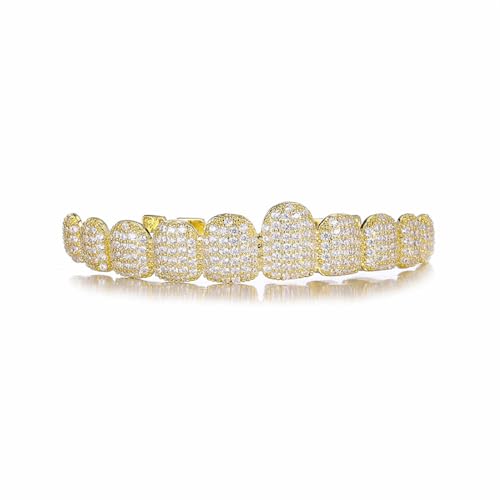 18K Gold Plated Grillz Hip Hop Teeth Grillz 10 Top & 10 Bottom Iced Out Diamond Grills for Your Teeth Grills for Men and Women Rapper Costume4