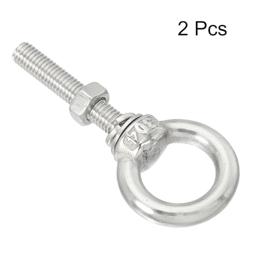 Image of uxcell M5*30 3 /16 inchx1.18 inch Stainless Steel Eye Bolts Threaded Screw Eyebolt Shoulder Ring with Nuts Washers for Lifting Hanging, 2 Set