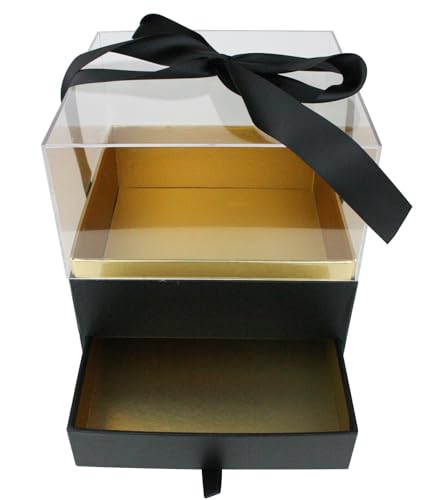 Boîte cadeau noire avec tiroir emballage pour fleurs et bijoux 18x18x19