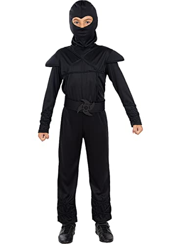 Funidelia Disfraz Ninja negro para niño, Talla 10-12 años Ninja - Traje para niños para fiestas, Carnaval y Halloween