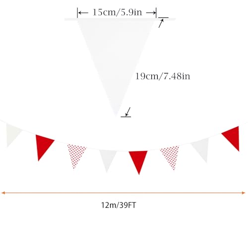 Image of Zwiebeco 39Ft Red White Dot Fabric Bunting Banner Triangle Flags Cotton Garland Pennant for Birthday Wedding Engagement Carnival Party Classroom Nursery Home Outdoor Garden Decorations