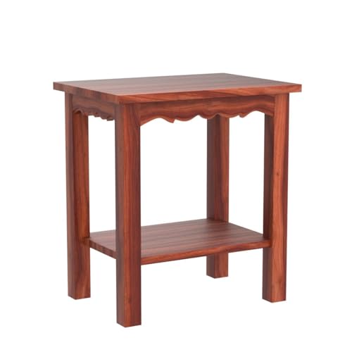 Image of STRATA FURNITURE Solid Sheesham Wood Mehraab Bedside Table with Bottom Shelf Storage | Multipurpose Wooden End Table Furniture | Nightstand for Living Room Home (Natural Finish)