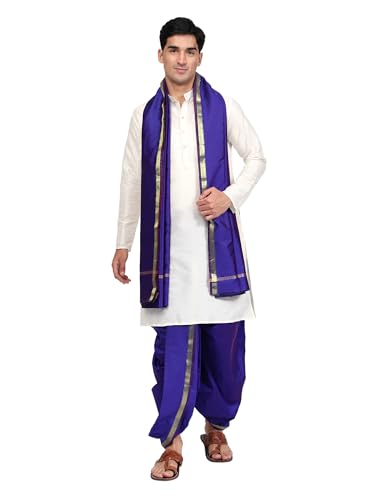 Image of Rameshwaram Fabrics Mens Ready to Wear Silk Dhoti with Angwastra Set - Pocket Dhothi