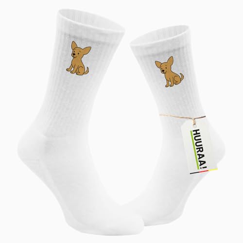 Huuraa Unisex Socken Chihuahua ChiChi Comic 37/41 White Baumwolle Tennissocken Geschenkidee