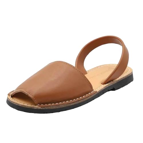 Image of The Spanish Sandal co Classic Flat Sandals for Women, Dressy Soft Leather Peep Toe Sandals for Women, Versatile Casual Slip-on Flats