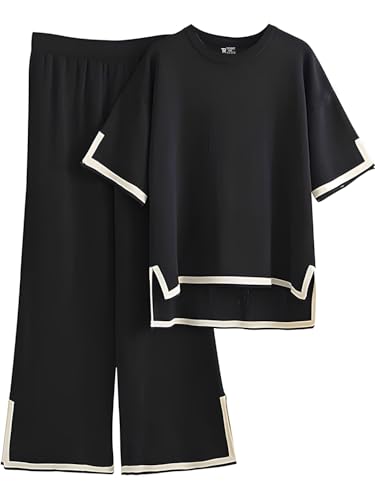 Image of TYSORT Women Casual Summer co ords Set Track Suit Oversized Top Baggy Pant,Top and Pajama Set