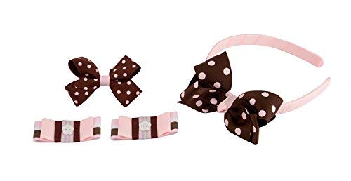 Image of Babies Bloom Designer Red Hair Bow, Baby Headband and Hair Accessory Set (Set of 5) (Brown Pink Polka Dots)