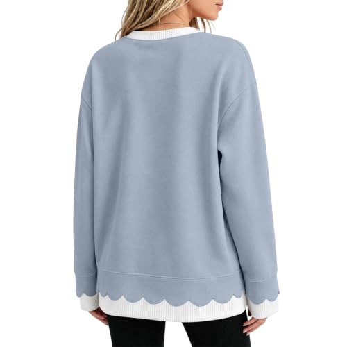 Scalloped Layered Sweatshirt for Women 2 in 1 Crewneck Long Sleeve Shirts - image 6