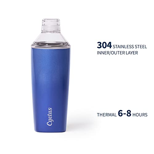Cyetus 20Oz Triple-Insulated Stainless Steel Cocktail Shaker And Tumbler With Clear, Shatter-Proof Top And Lid, Blue #TOP1