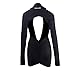SHIPPOOOU Women Sexy Deep V Neck Long Sleeve Backless Dress Cut Out Bodycon Ruched Mini Club Dresses Black